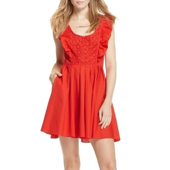 Free People Vibrant Red Ruffled Mini Dress - Picture 1 of 5